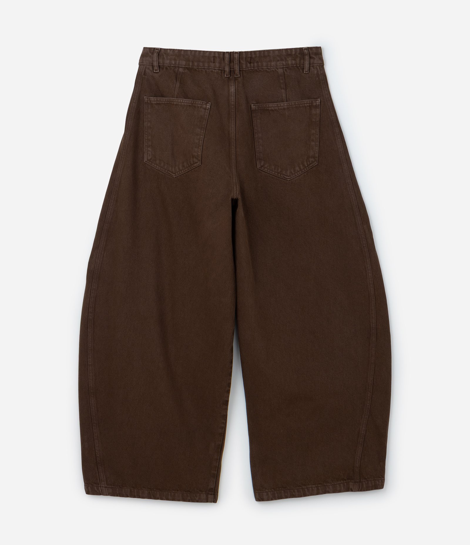 Calça Barrel em Sarja com Recorte Lateral e Pences nos Joelhos Marrom 8