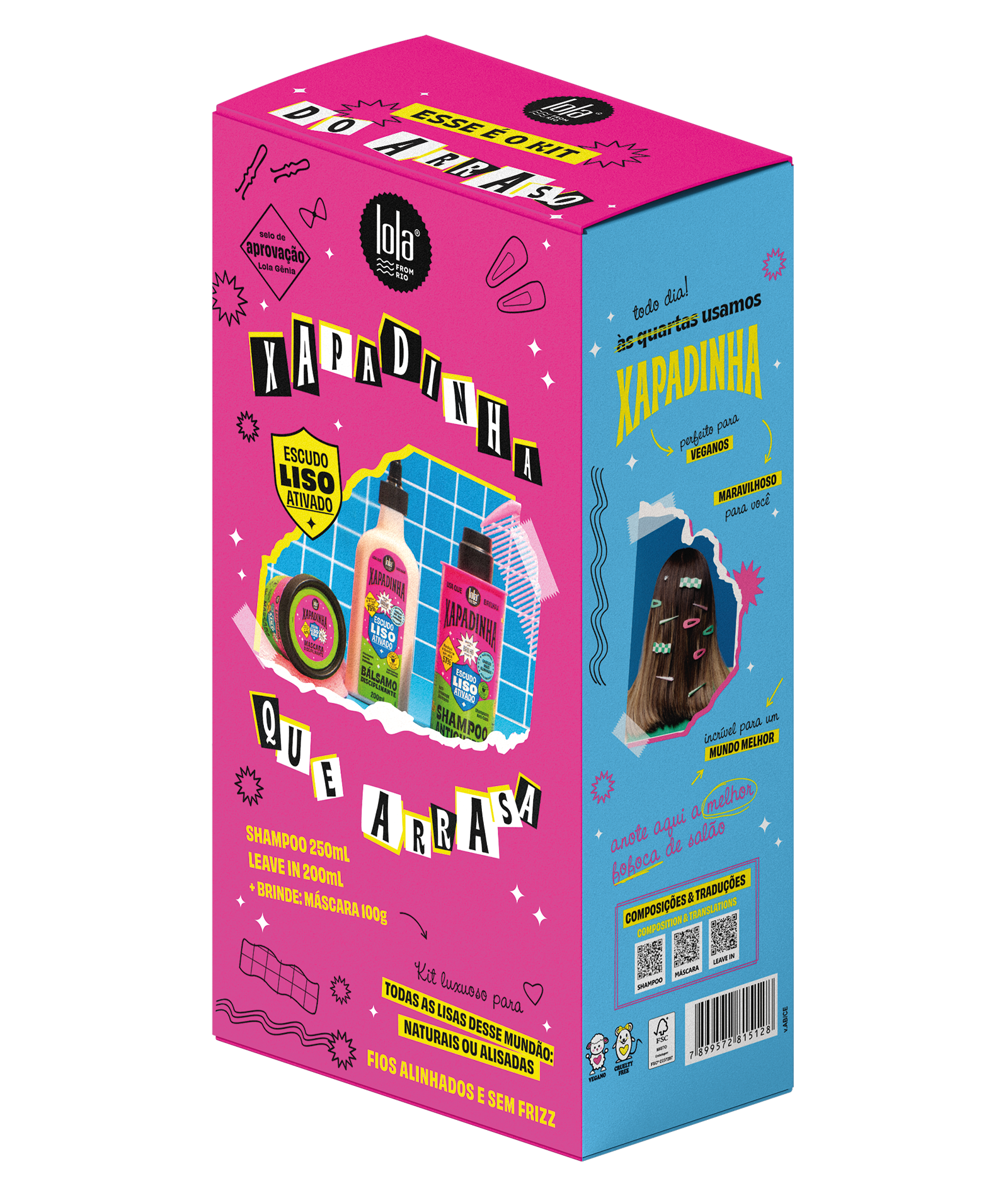 Kit Shampoo 250ml + Leave In 200ml + Máscara 100g Xapadinha ED2025 Lola From Rio KIT 1