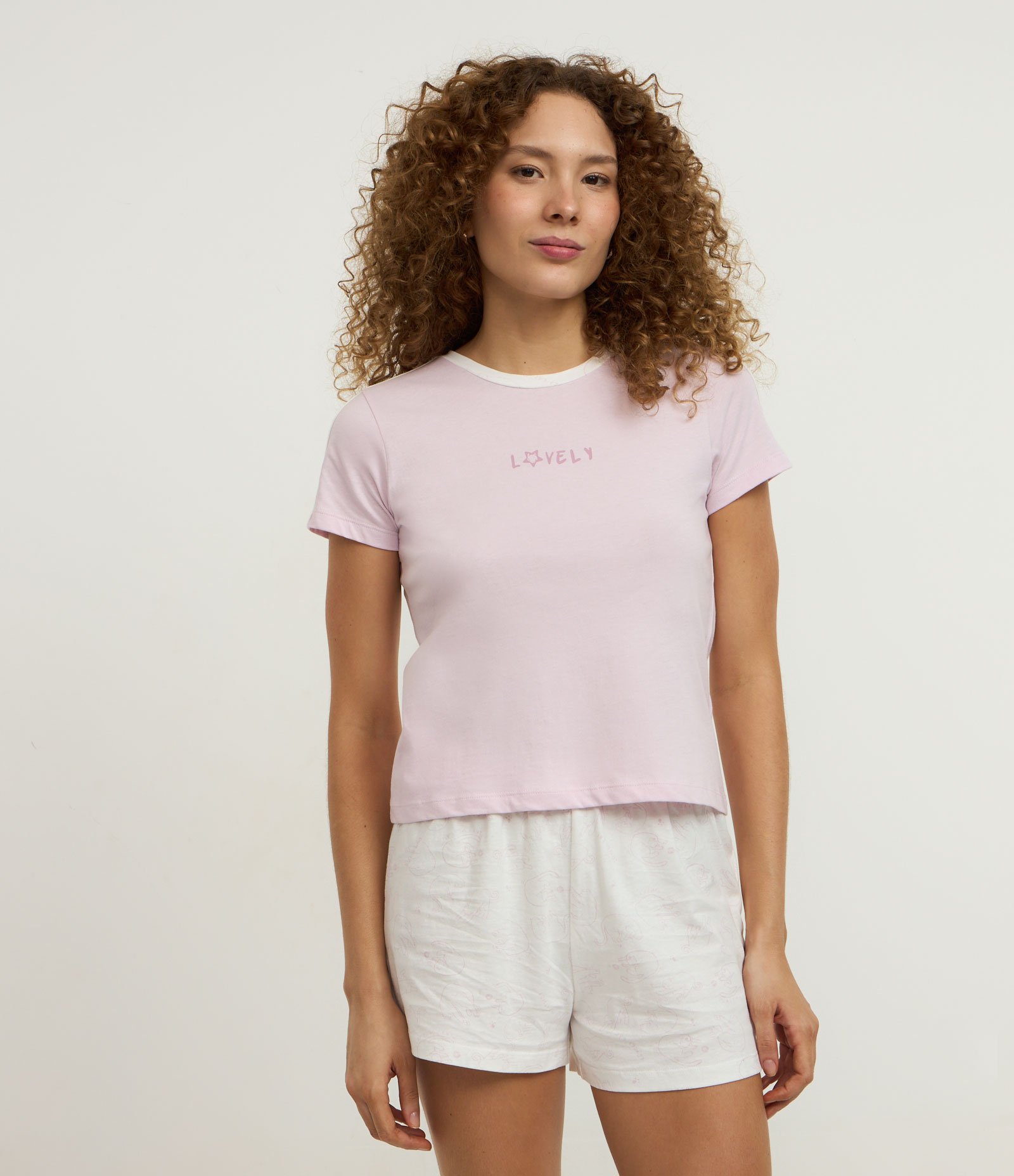 Pijama Short Doll em Algodão com Estampa Lovely e Gatinhos Rosa 1