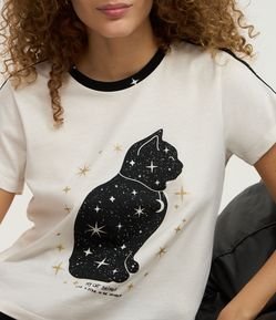 Pijama Short Doll em Algodão com Estampa Gatinho e Brilhos