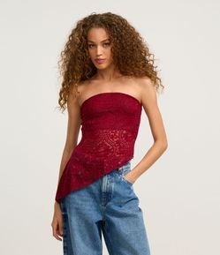 Blusa em Renda Tomara que Caia com Barra Assimétrica