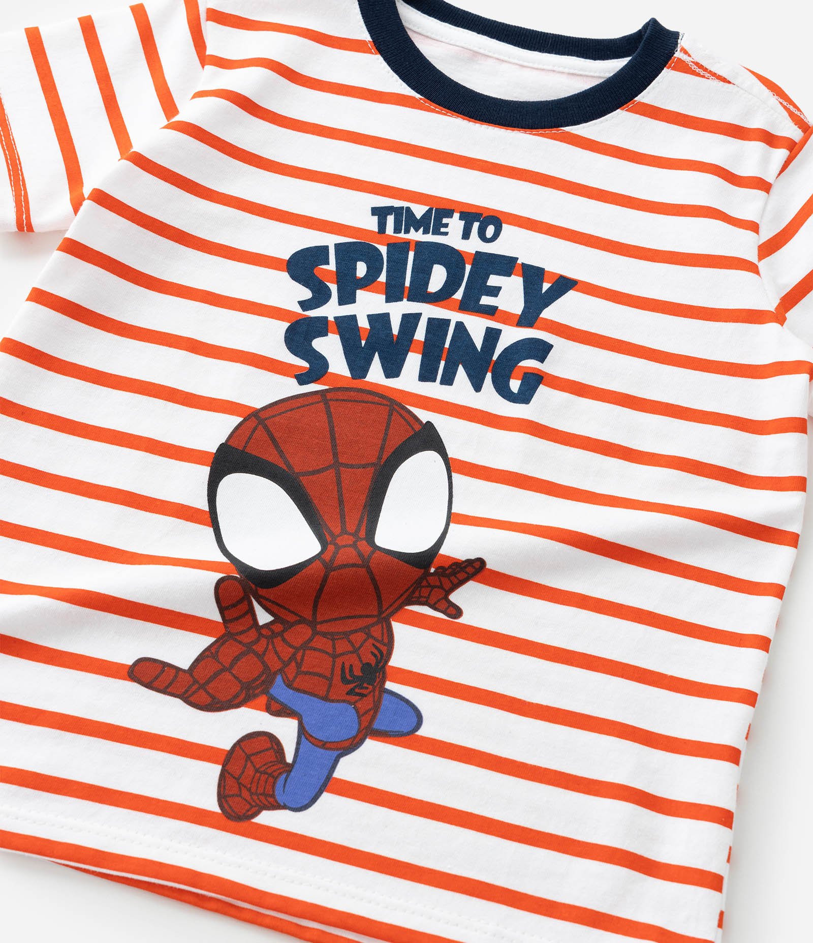 Camiseta Infantil com Listras e Estampa do Spidey - Tam 2 a 6 Anos Branco/Laranja 5
