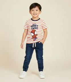 Camiseta Infantil com Listras e Estampa do Spidey - Tam 2 a 6 Anos