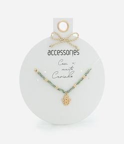 Colar Curto com Mini Cristais Artificiais Lapidados e Pingente de Mão com Strass