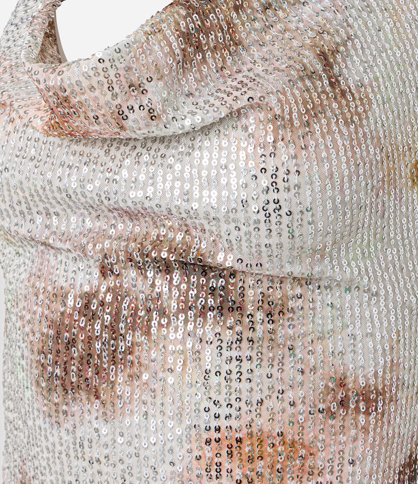 Blusa Frente Única com Decote Degagê em Paetê com Estampa Manchada Marrom 5