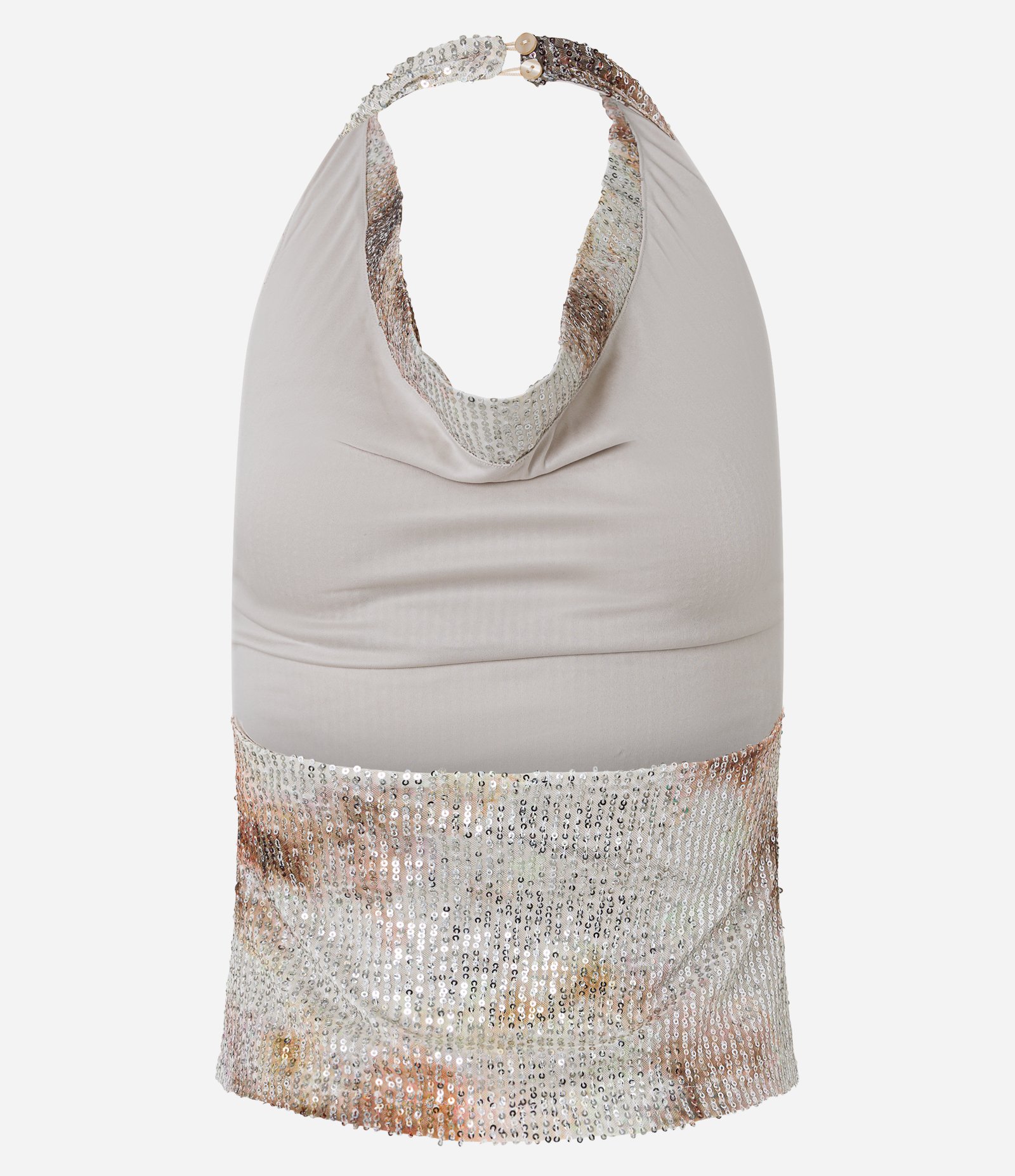 Blusa Frente Única com Decote Degagê em Paetê com Estampa Manchada Marrom 6