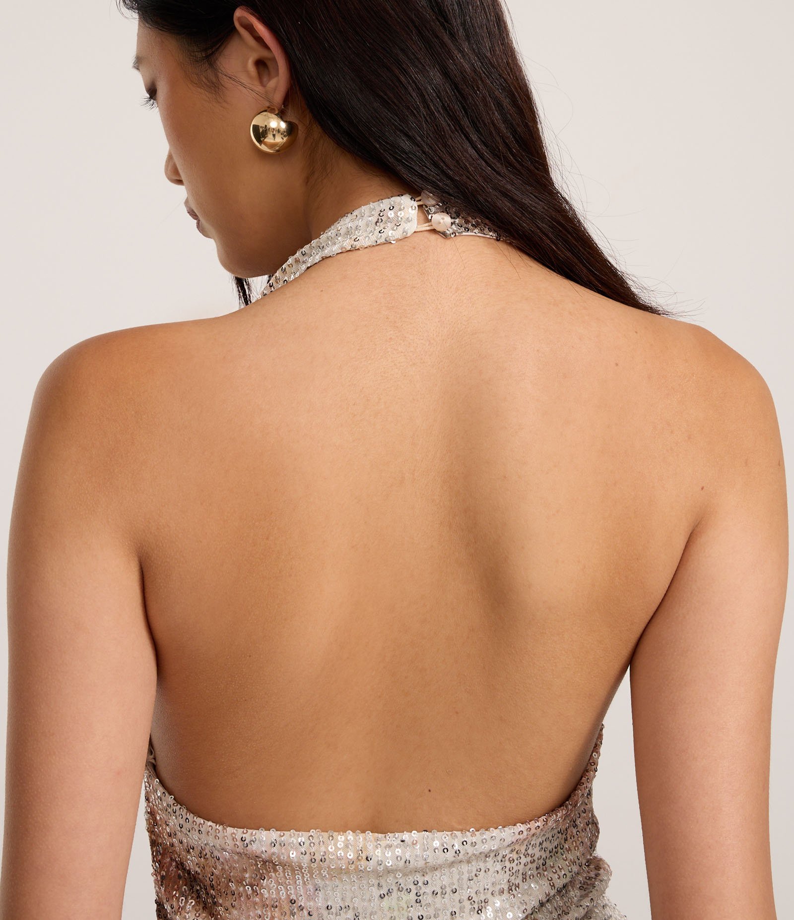 Blusa Frente Única com Decote Degagê em Paetê com Estampa Manchada Marrom 3