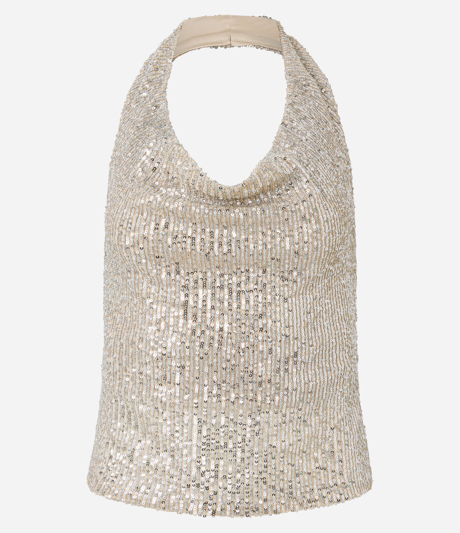 Blusa Frente Única em Paetê com Decote Degagê Prata