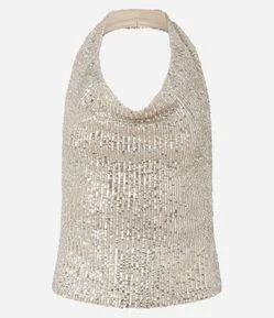 Blusa Frente Única em Paetê com Decote Degagê