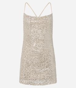 Vestido Curto em Paetê com Alça Fina Cruzada