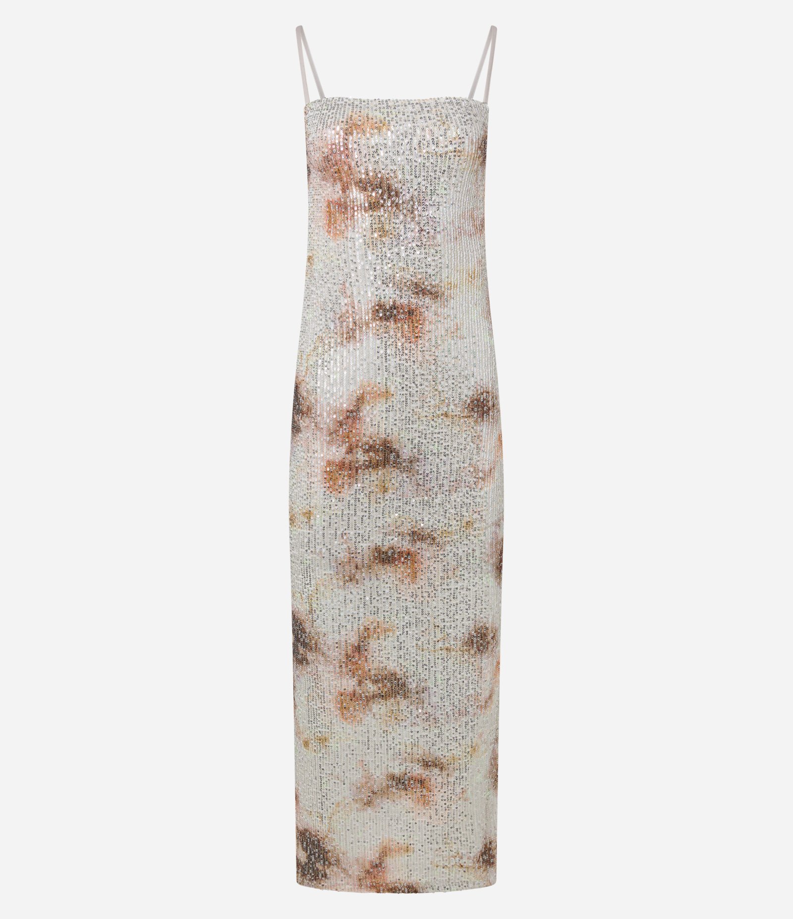 Vestido Long Midi em Paetê com Estampa Manchada Prata 1