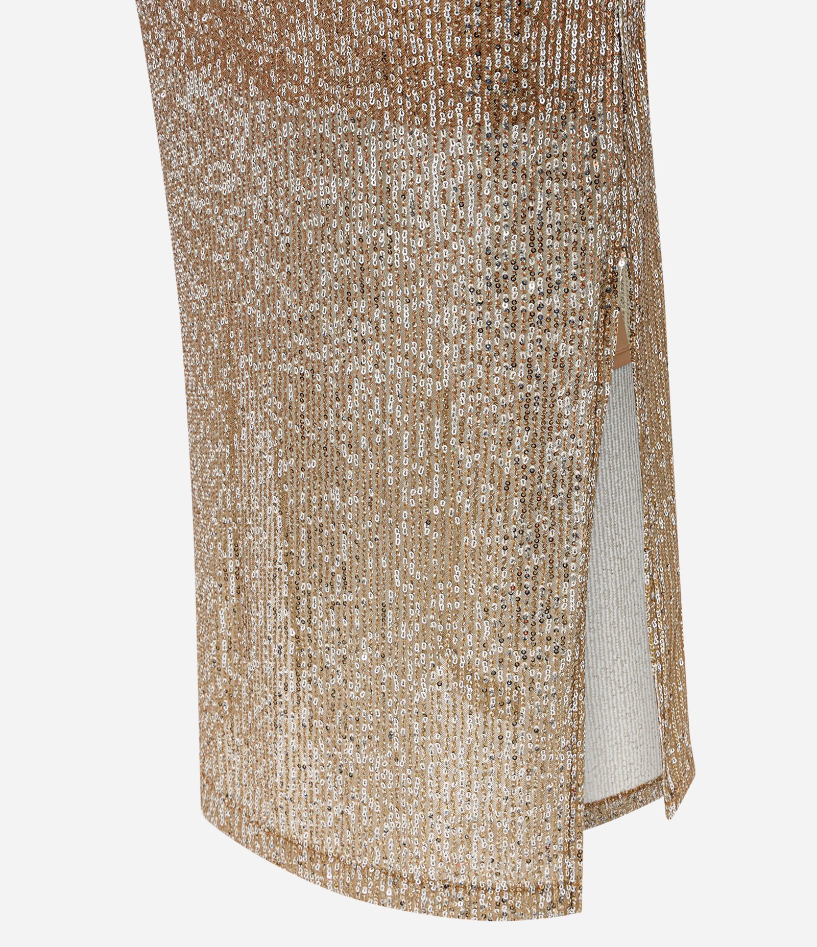 Vestido Long Midi Justo em Paetê com Decote Ombro Só Dourado 9