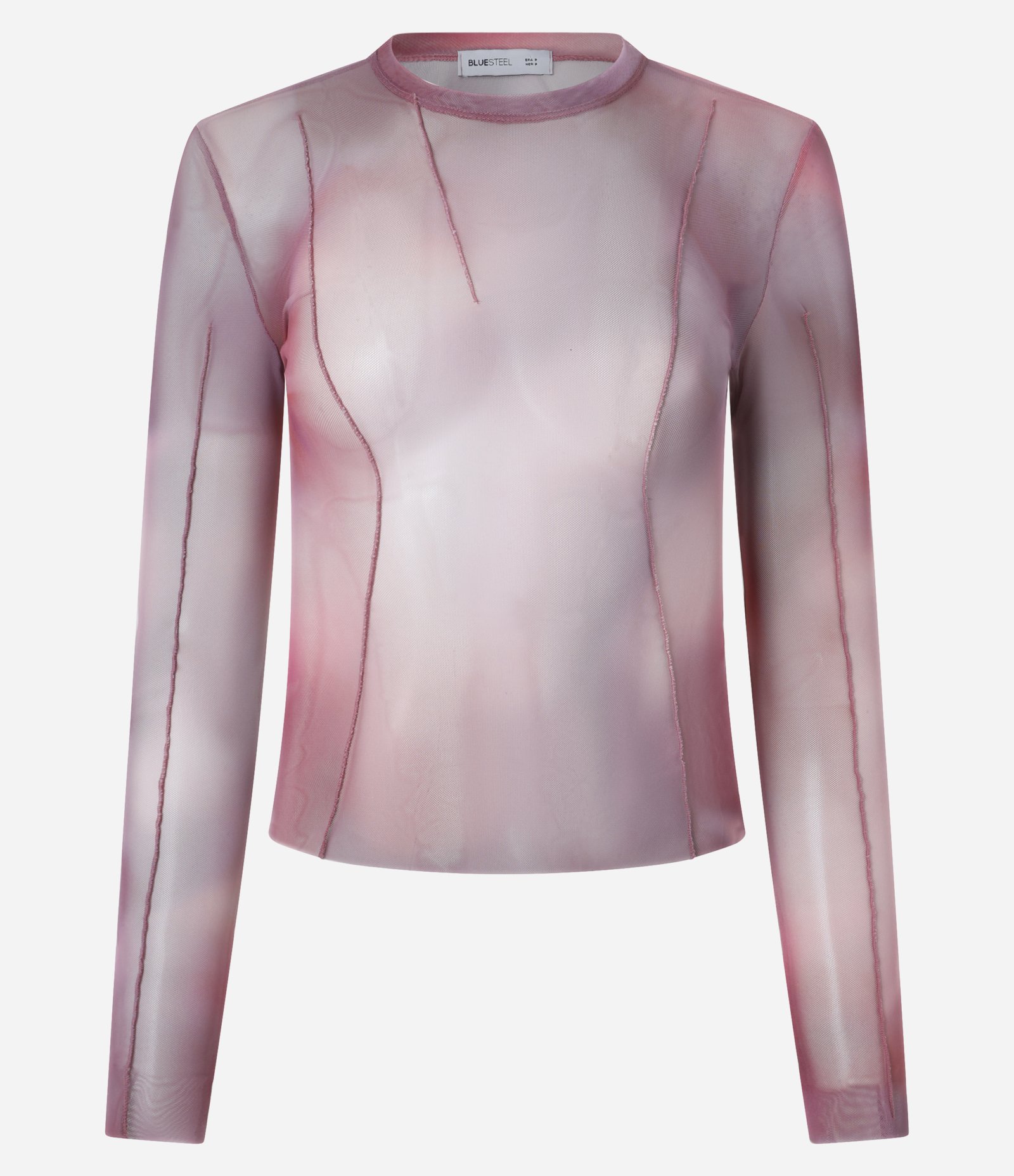 Blusa em Tule com Recortes e Efeito Manchada Rosa 4