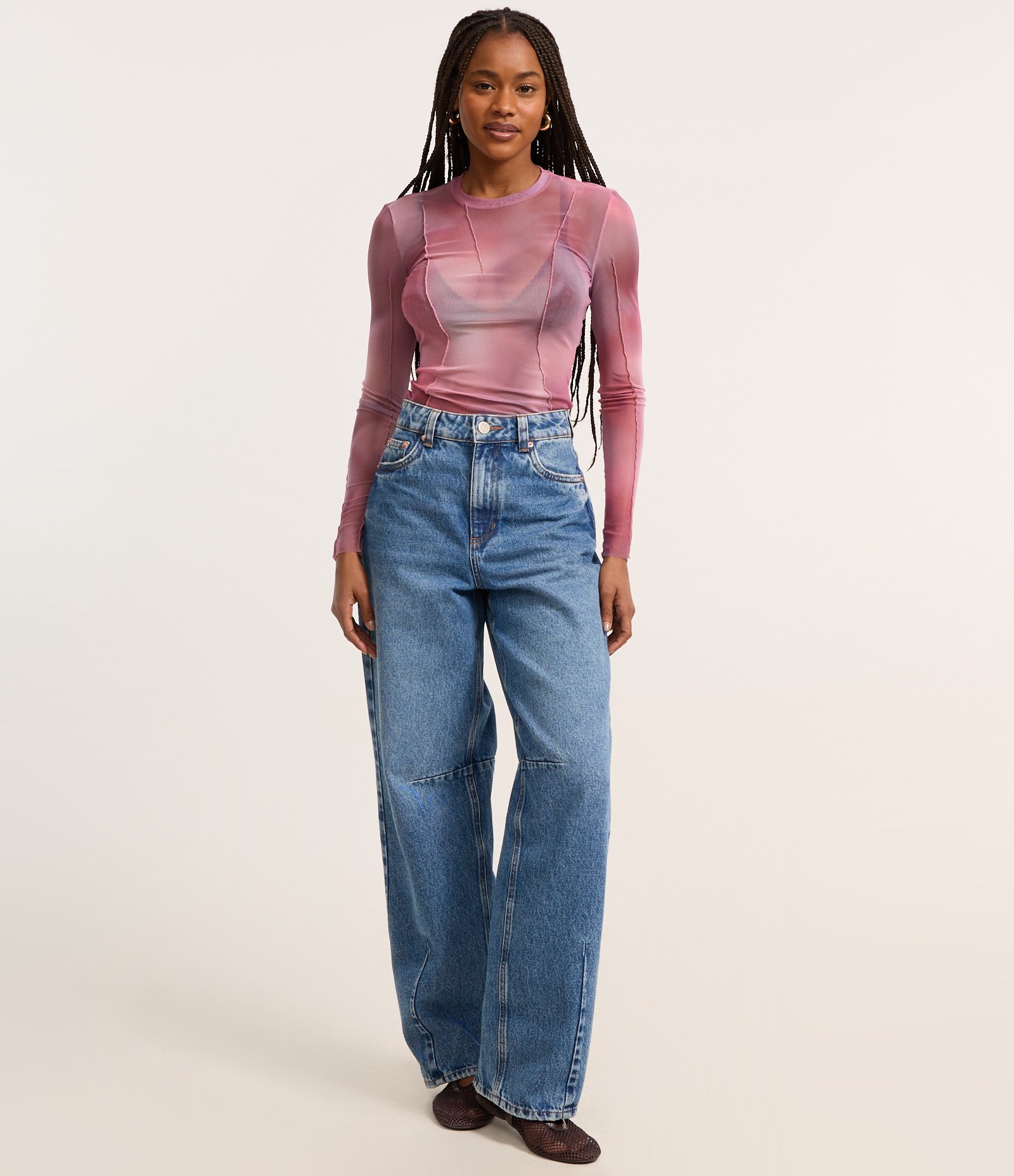 Blusa em Tule com Recortes e Efeito Manchada Rosa 2