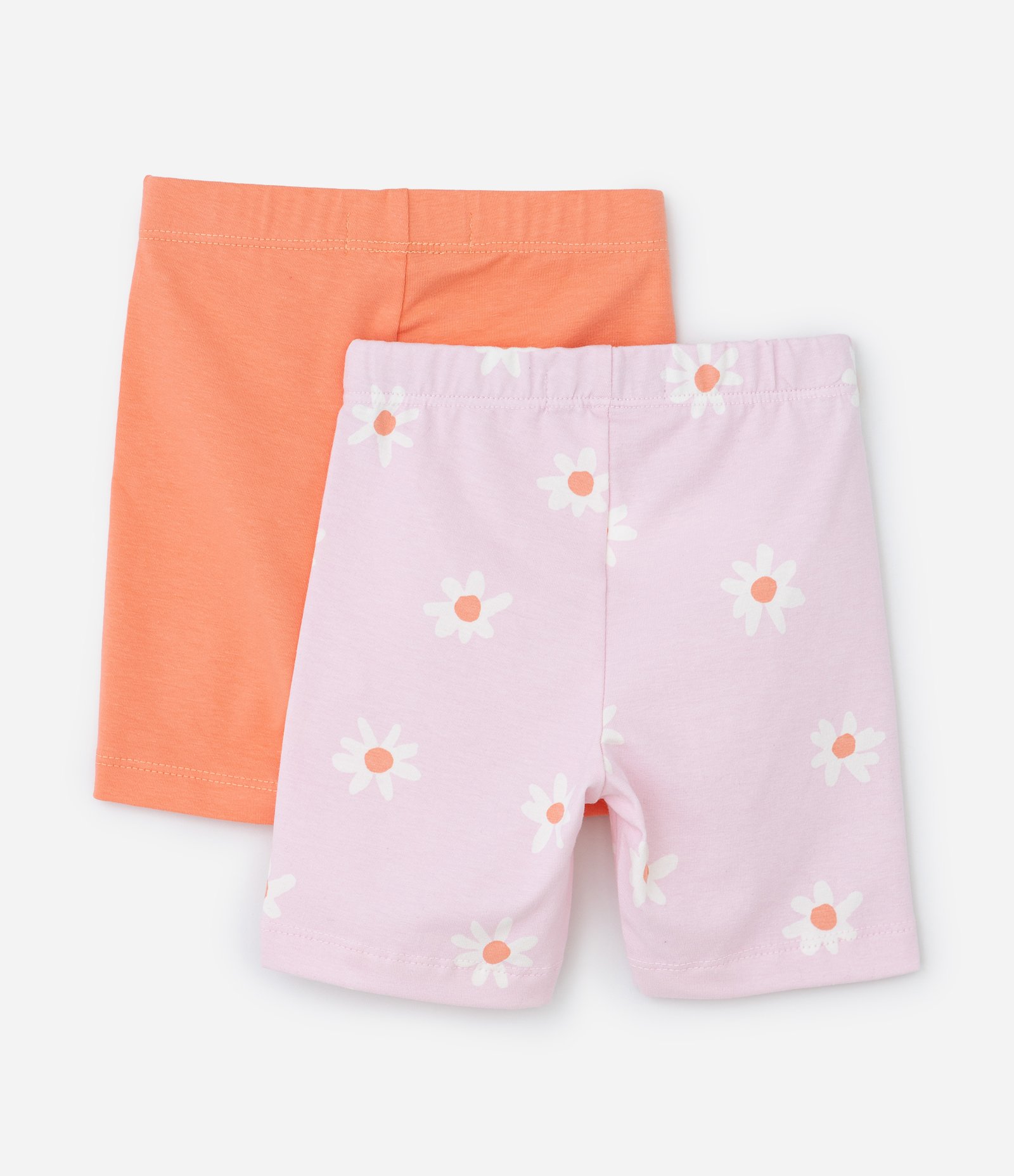 Kit 02 Bermudas Ciclista Infantis com Estampa Margaridas - Tam 1 a 6 Anos Laranja/Rosa 2