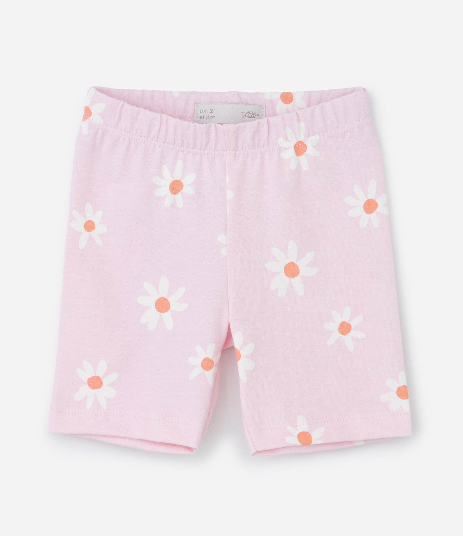 Kit 02 Bermudas Ciclista Infantis com Estampa Margaridas - Tam 1 a 6 Anos Laranja/Rosa 4