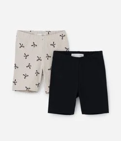 Kit 02 Bermudas Ciclista Infantis com Estampa Laços - Tam 1 a 6 Anos