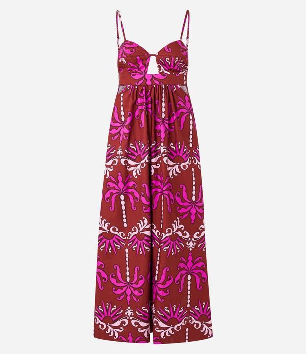 Vestido Evasê de Alça em Tricoline com Estampa Arabesco