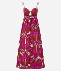 Vestido Evasê de Alça em Tricoline com Estampa Arabesco