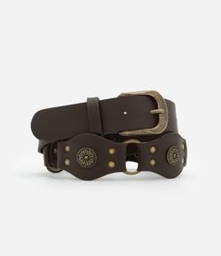 Cinto Boho Médio em PU com Detalhes de Metal Envelhecido