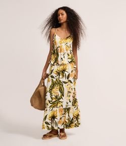 Saia Long Midi em Cambraia com Estampa de Begônias