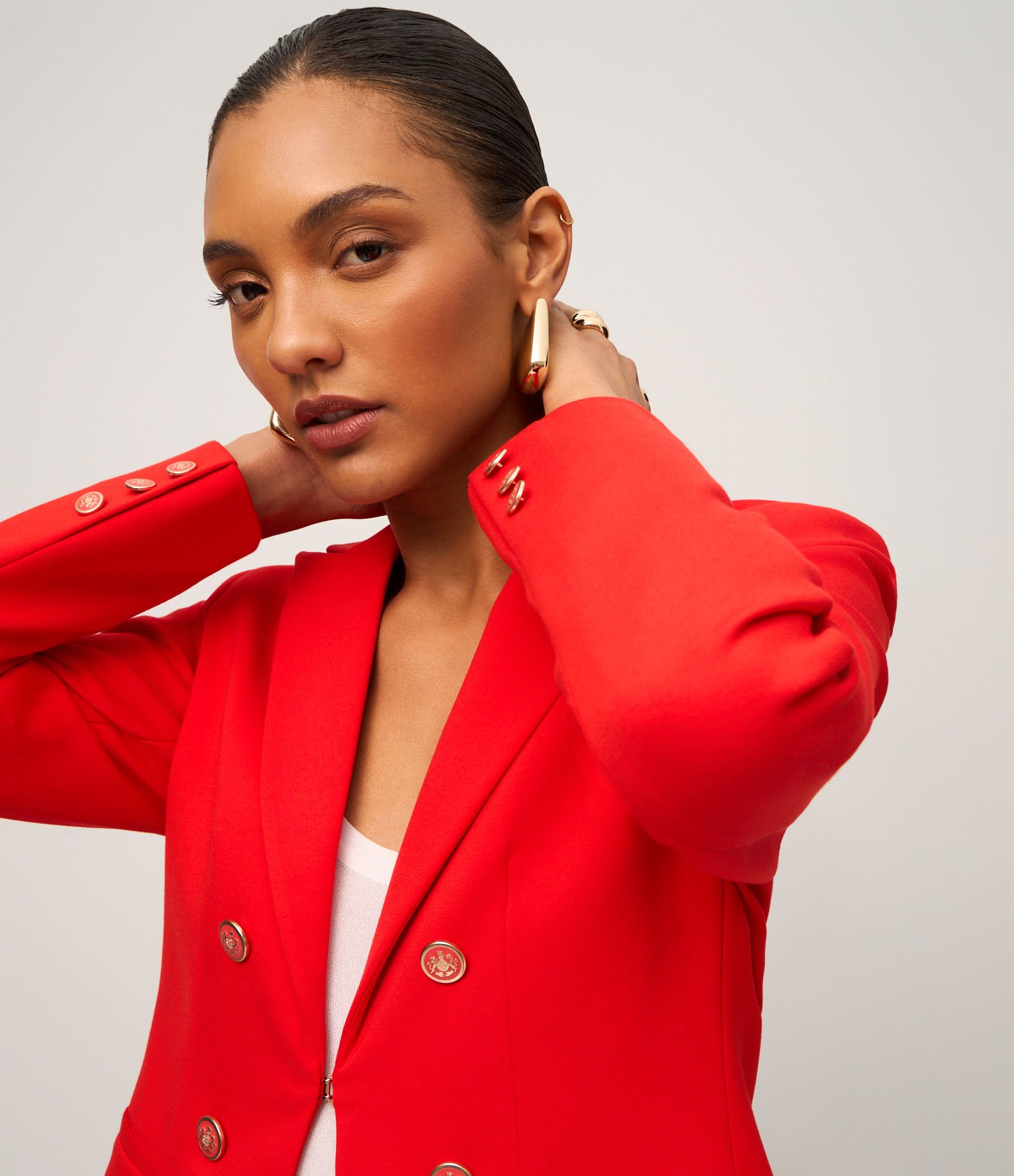 Blazer Alfaiatado em Ponto Roma com Botões Brasão Laranja 4