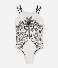 Maiô Infantil com Alças Duplas e Estampa Coqueiro - Tam 5 a 14 Anos