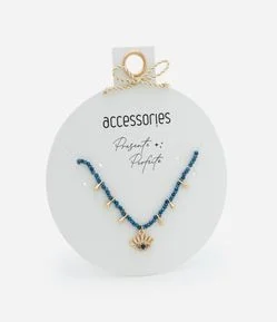 Colar Curto com Mini Cristais Artificiais Lapidados e Pingentes Gota e Olho Grego