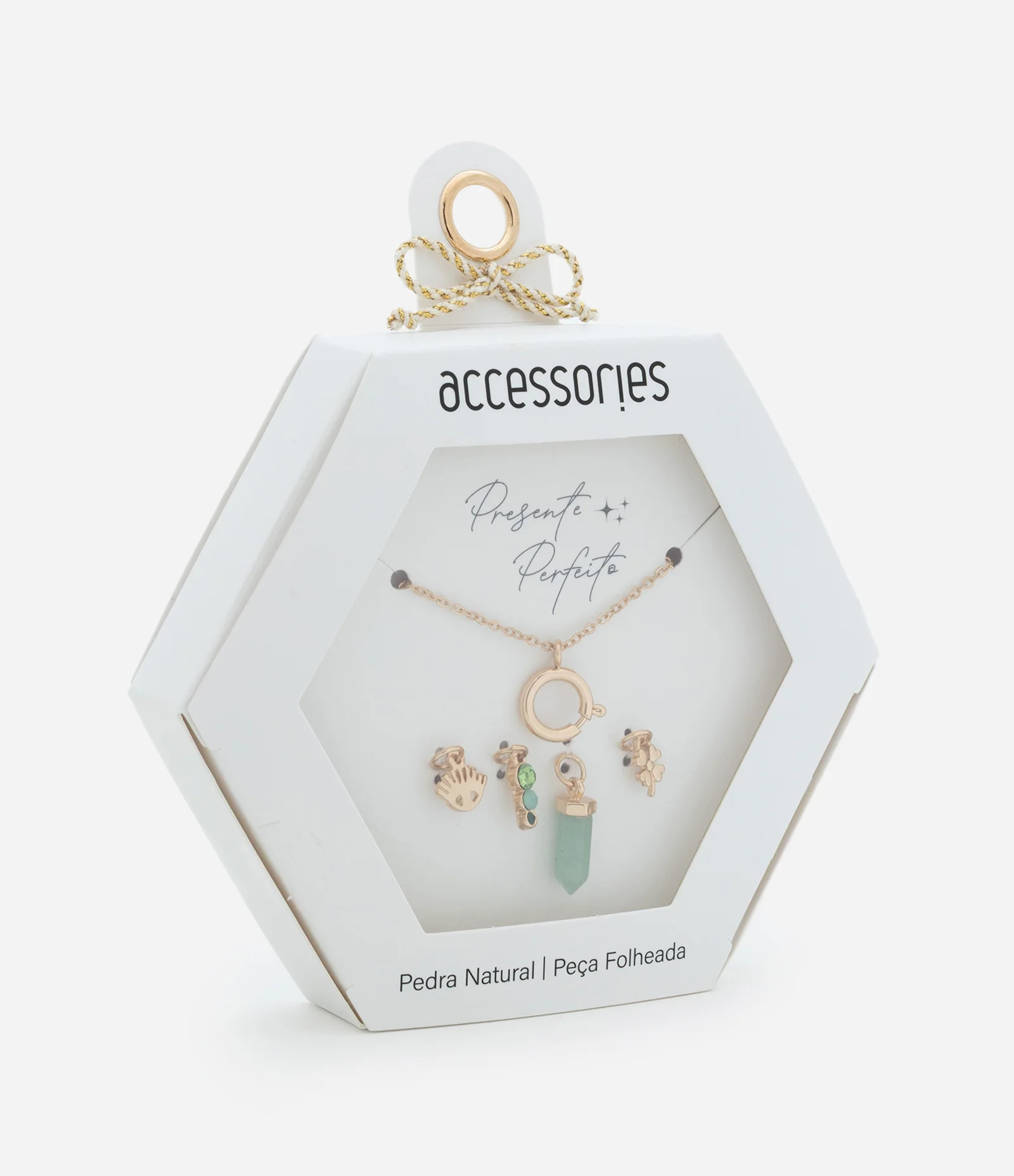 Colar Curto Folheado com Troca de 04 Pingentes Prosperidade Dourado/Verde 2