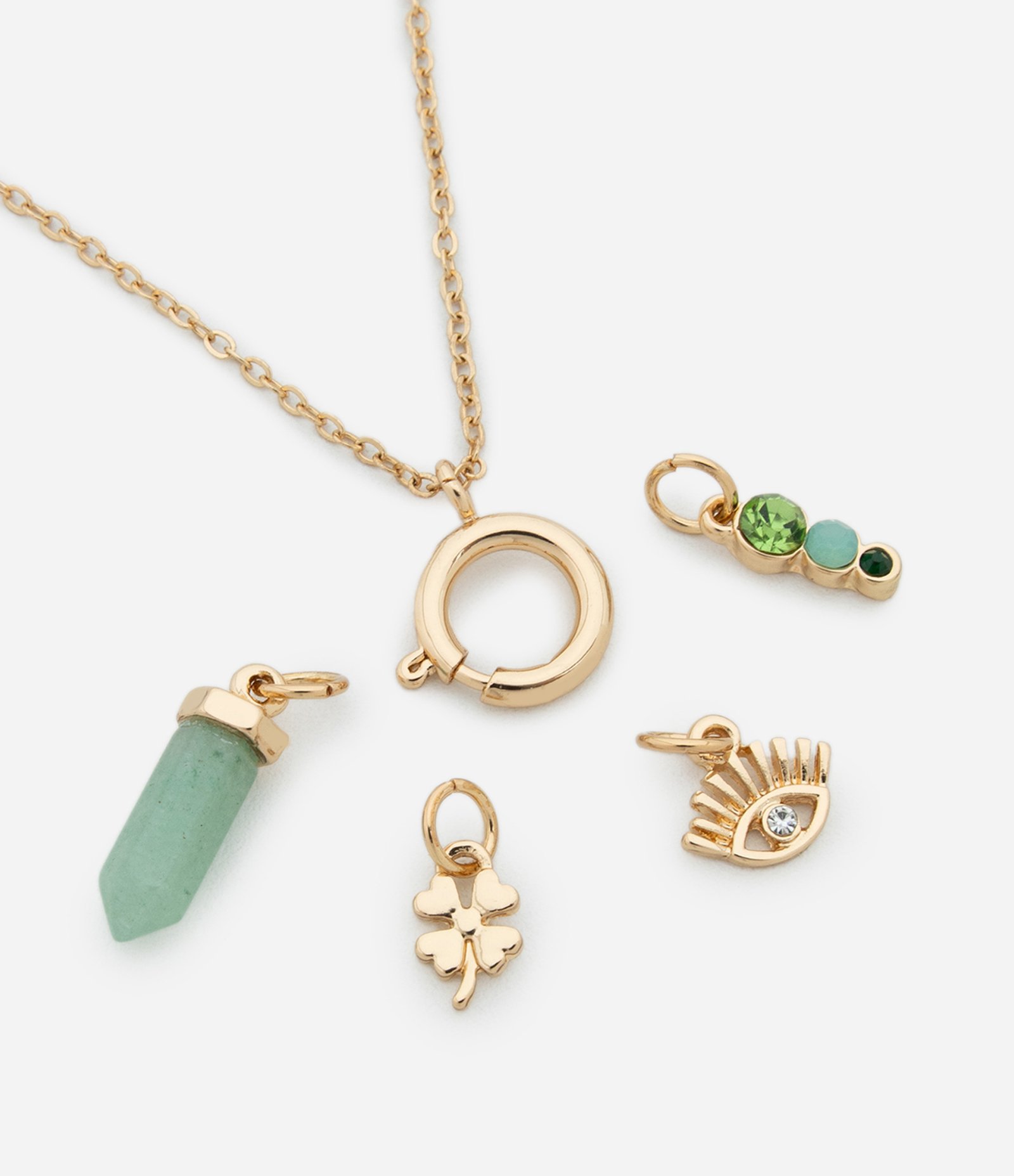 Colar Curto Folheado com Troca de 04 Pingentes Prosperidade Dourado/Verde 3