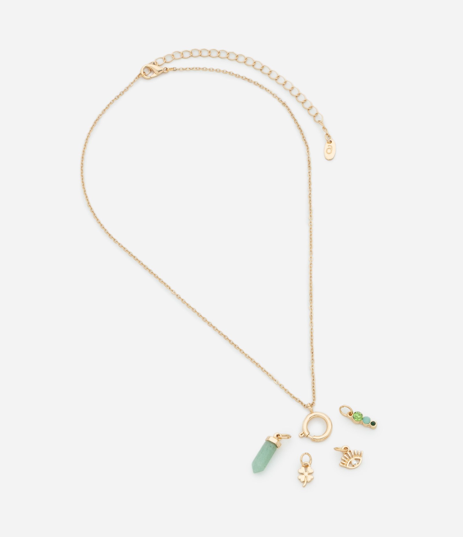 Colar Curto Folheado com Troca de 04 Pingentes Prosperidade Dourado/Verde 4