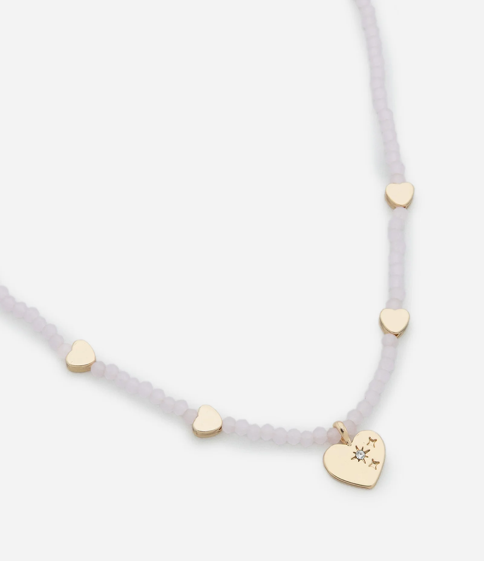 Colar Curto com Mini Cristais Artificias e Pingentes de Coração Rosa 2