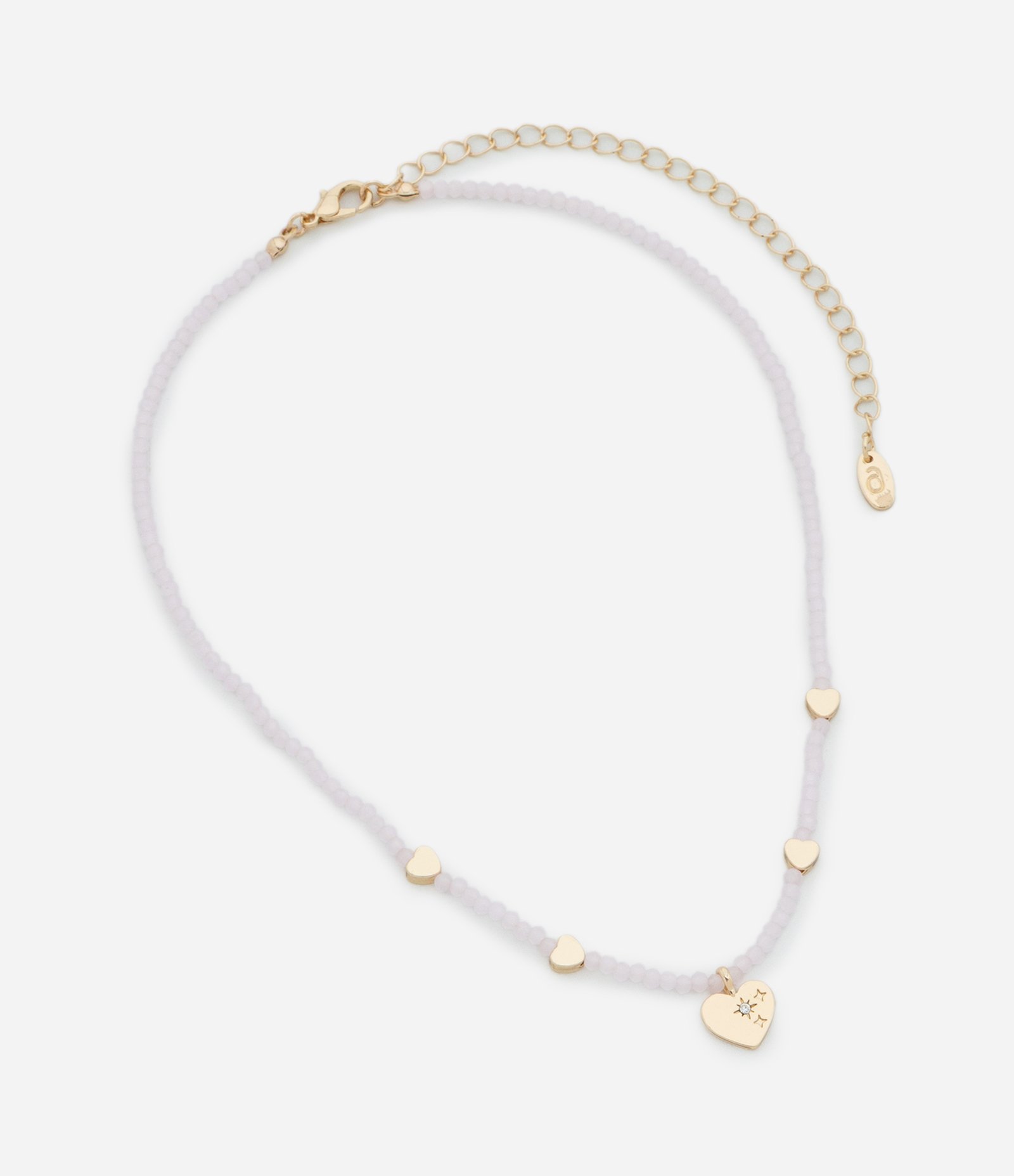 Colar Curto com Mini Cristais Artificias e Pingentes de Coração Rosa 3