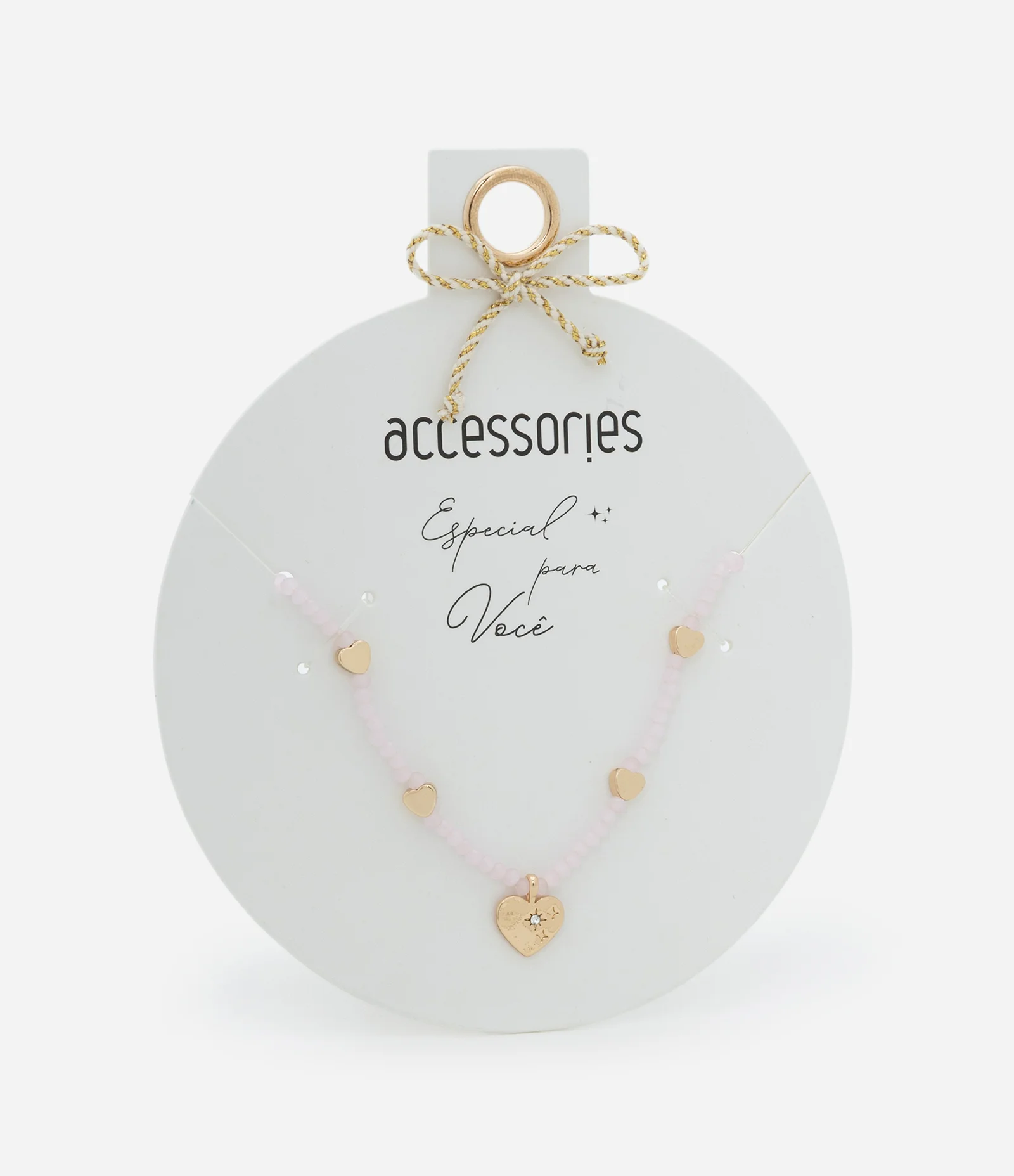 Colar Curto com Mini Cristais Artificias e Pingentes de Coração Rosa 1