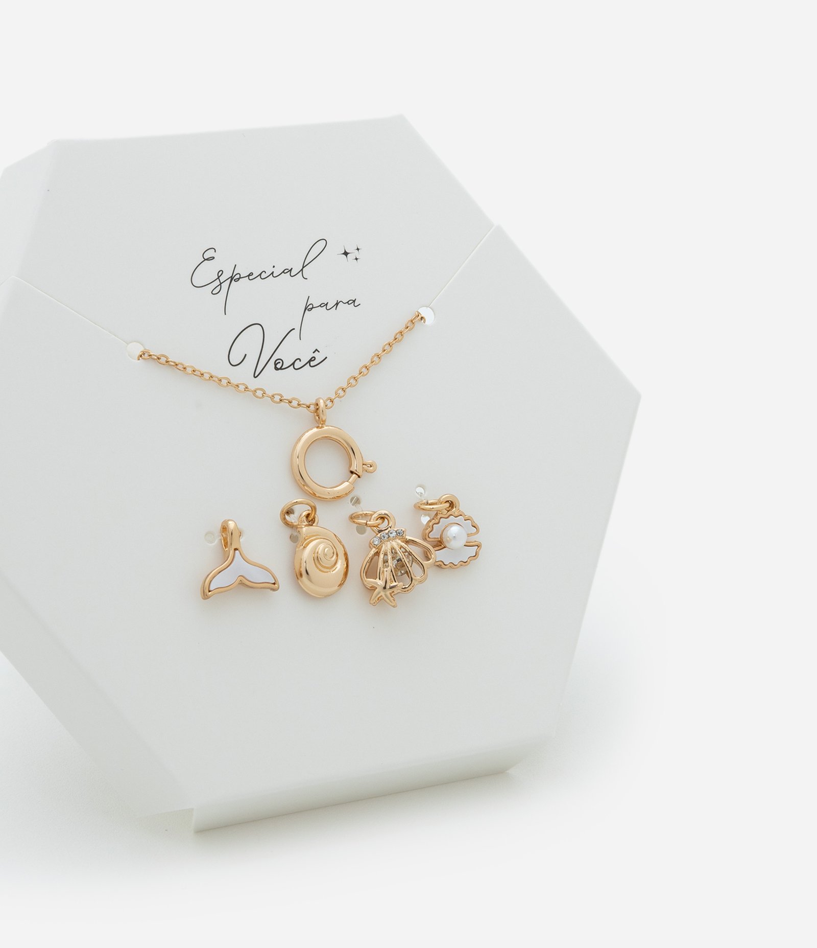 Colar Curto Folheado com Troca de 04 Pingentes  Fundo do Mar Dourado 1