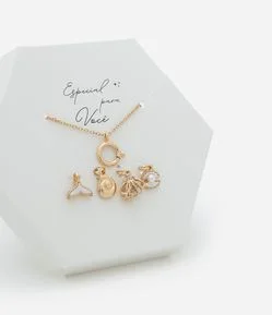 Colar Curto Folheado com Troca de 04 Pingentes  Fundo do Mar