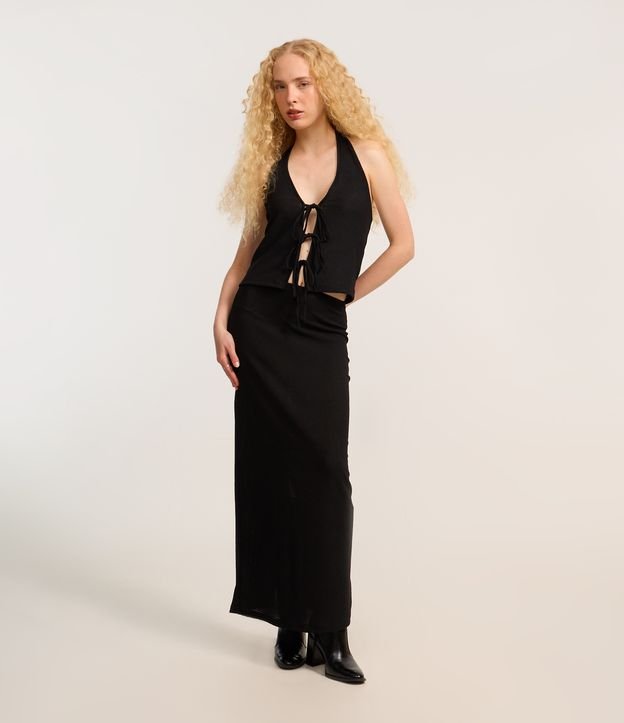Saia Long Midi Texturizada com Fenda