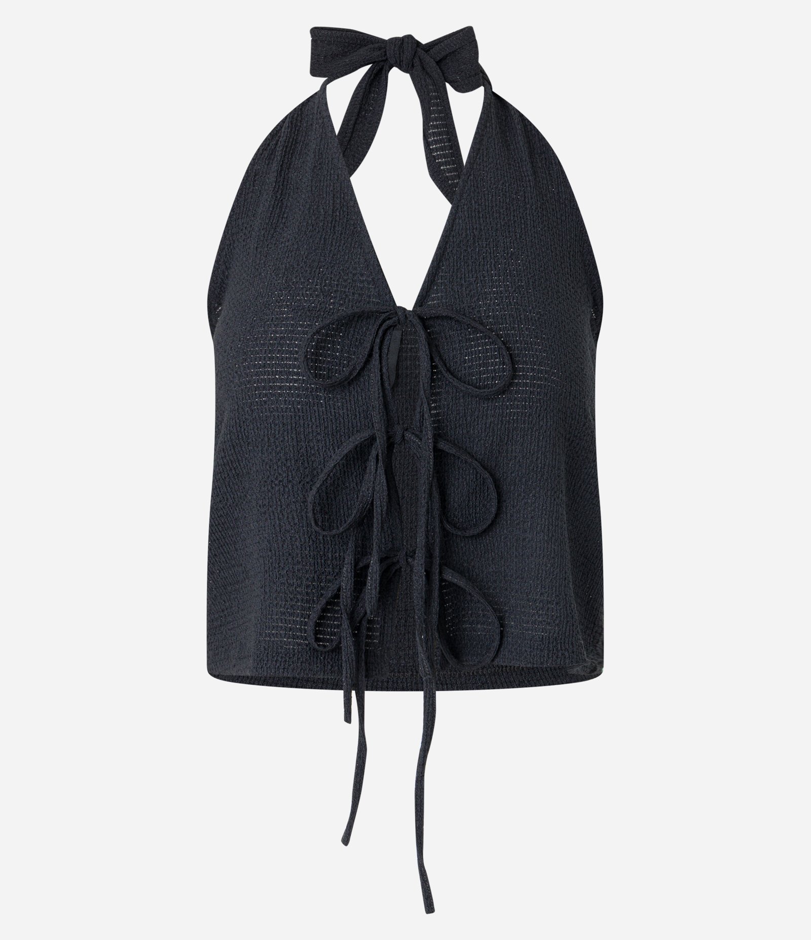 Blusa Frente Única Texturizada com Amarrações Preto 4
