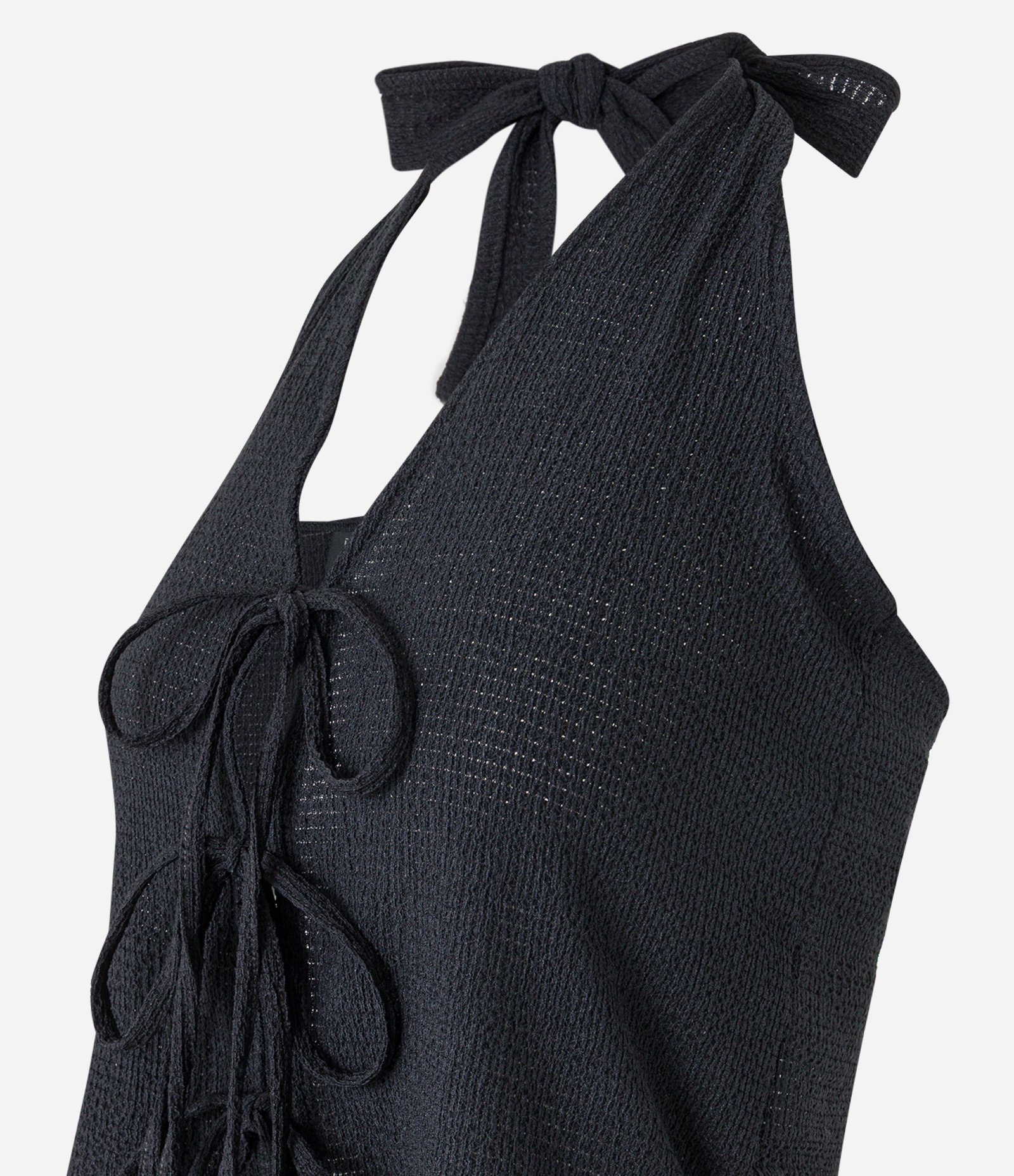 Blusa Frente Única Texturizada com Amarrações Preto 5