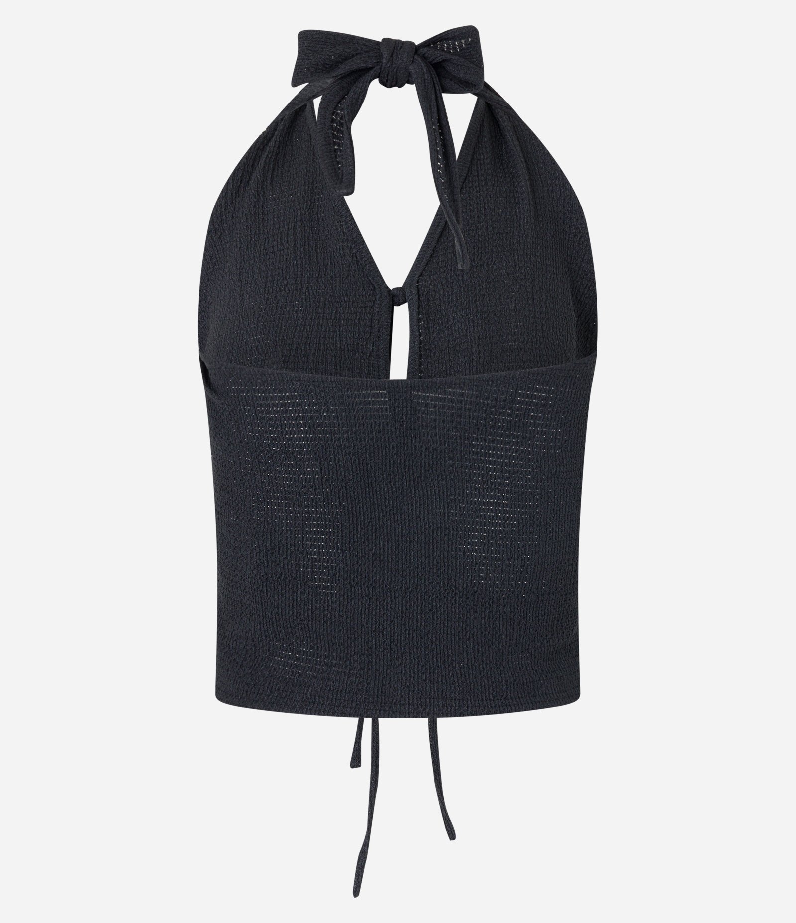 Blusa Frente Única Texturizada com Amarrações Preto 6