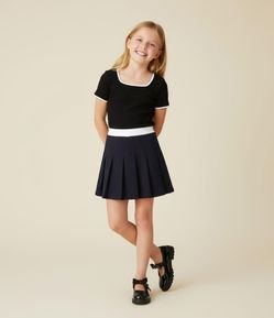 Saia Infantil com Pregas e Cós Contrastante - Tam 5 a 14 Anos