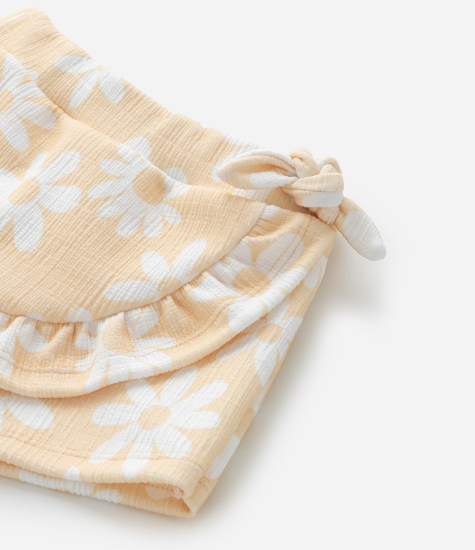 Conjunto Infantil com Body e Short Saia Estampado Floral - Tam 0 a 18 meses Branco/Laranja Claro 9