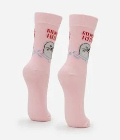Meia Cano Alto em Algodão com Estampa Atenção Fofoca