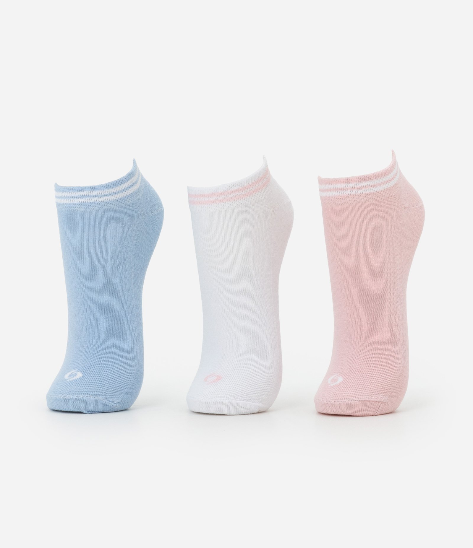 Kit 03 Meias Cano Baixo Esportivas em Algodão com Punho Listrado Azul/Rosa/Branco 1