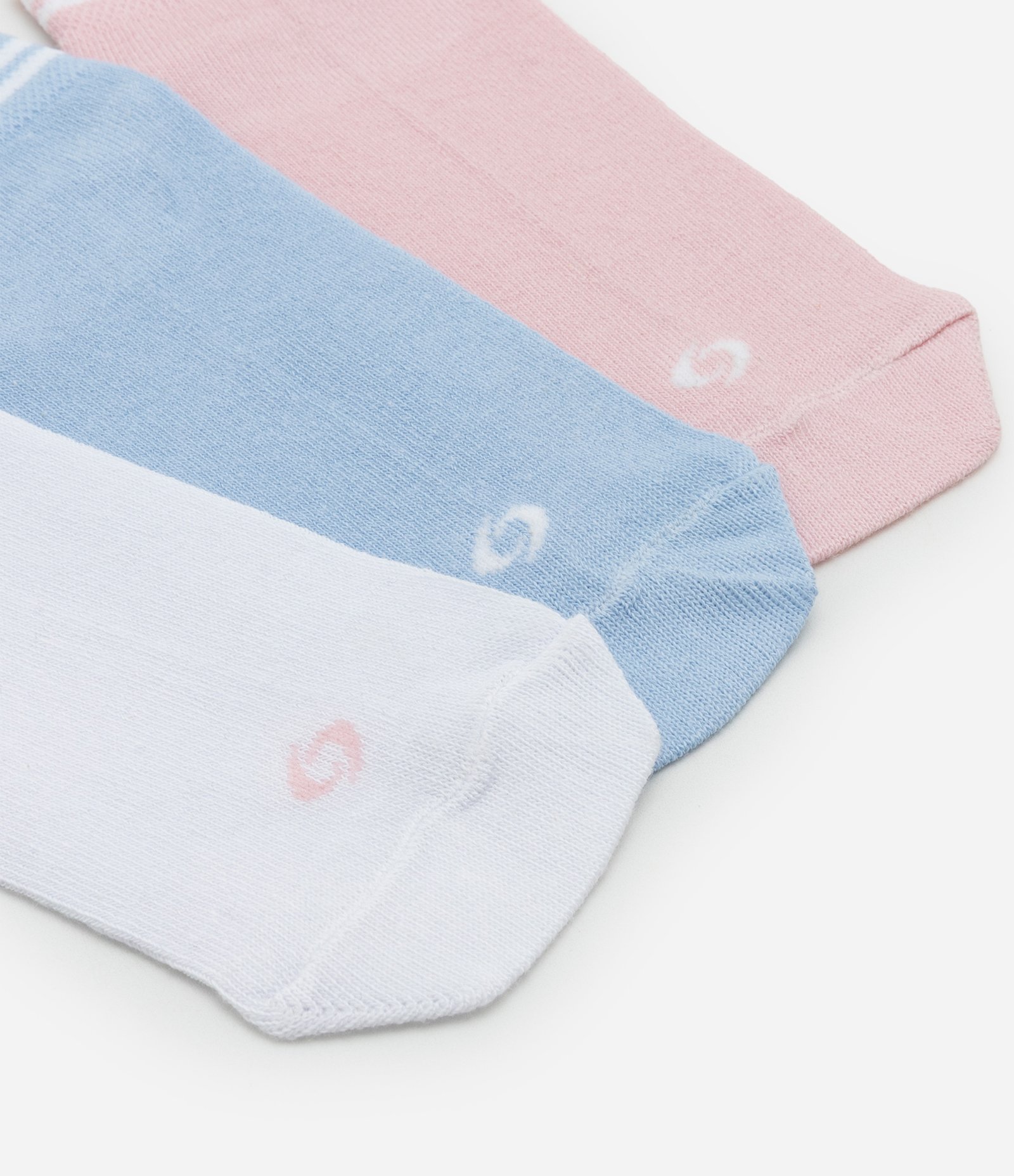 Kit 03 Meias Cano Baixo Esportivas em Algodão com Punho Listrado Azul/Rosa/Branco 4