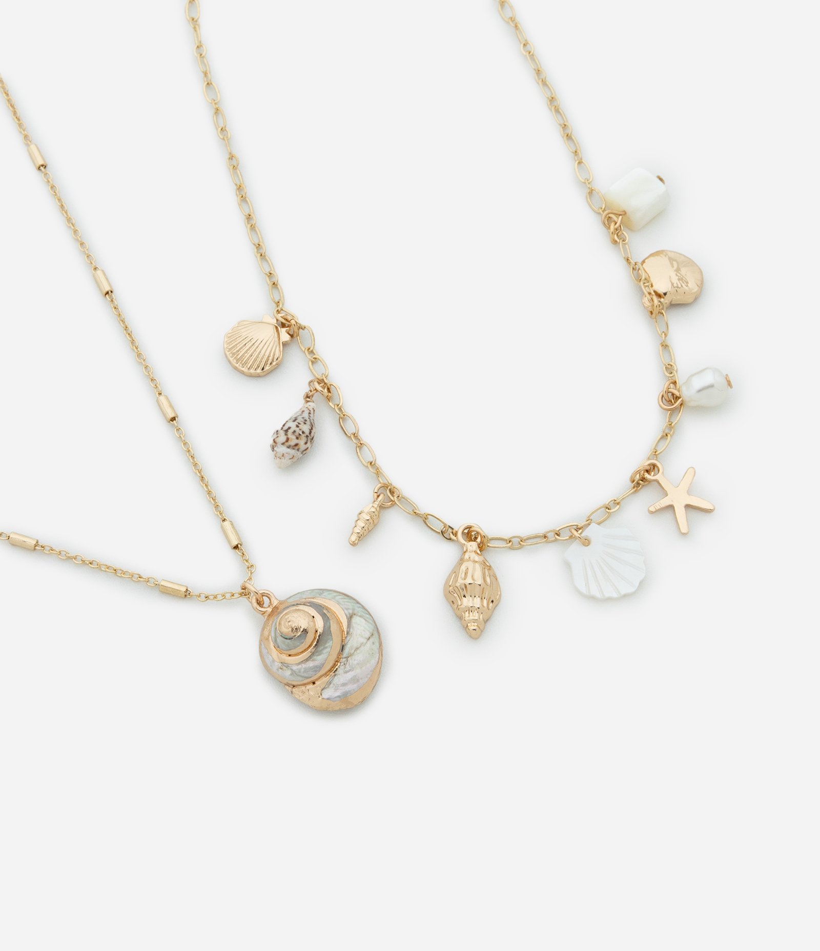 Colar Camadas com Pingentes de Conchas e Estrelas do Mar Dourado 1