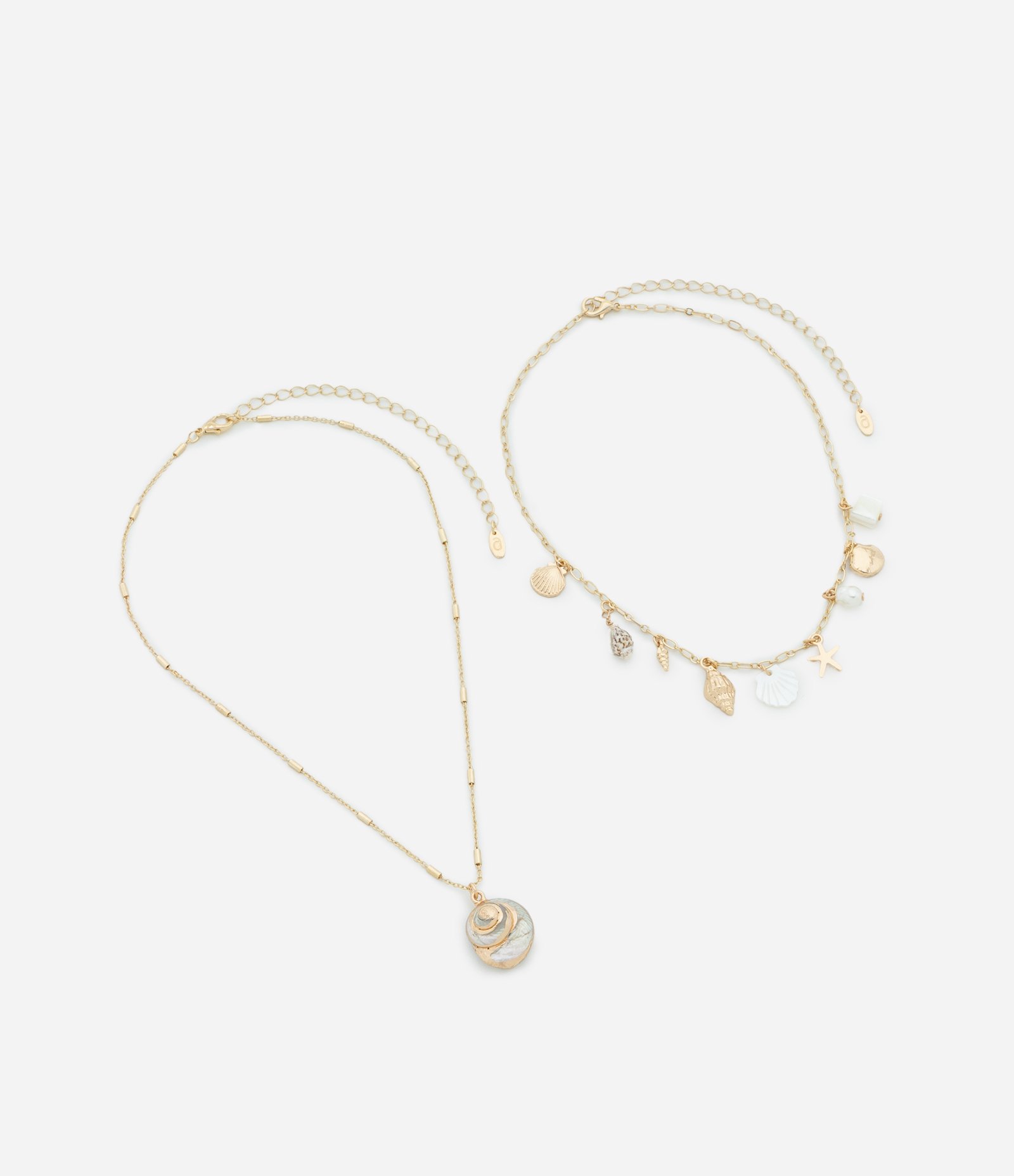 Colar Camadas com Pingentes de Conchas e Estrelas do Mar Dourado 2
