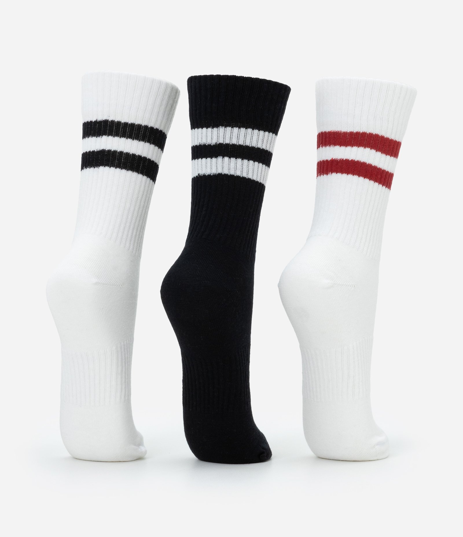 Kit 03 Meias Cano Alto Esportivas em Algodão com Listras Contrastantes Branco 3