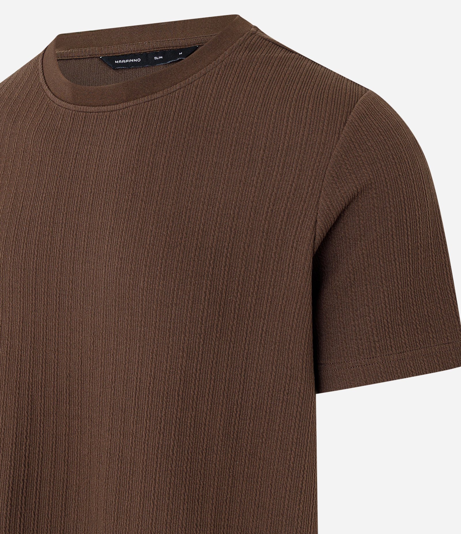 Camiseta Slim com Textura Vertical Marrom 7
