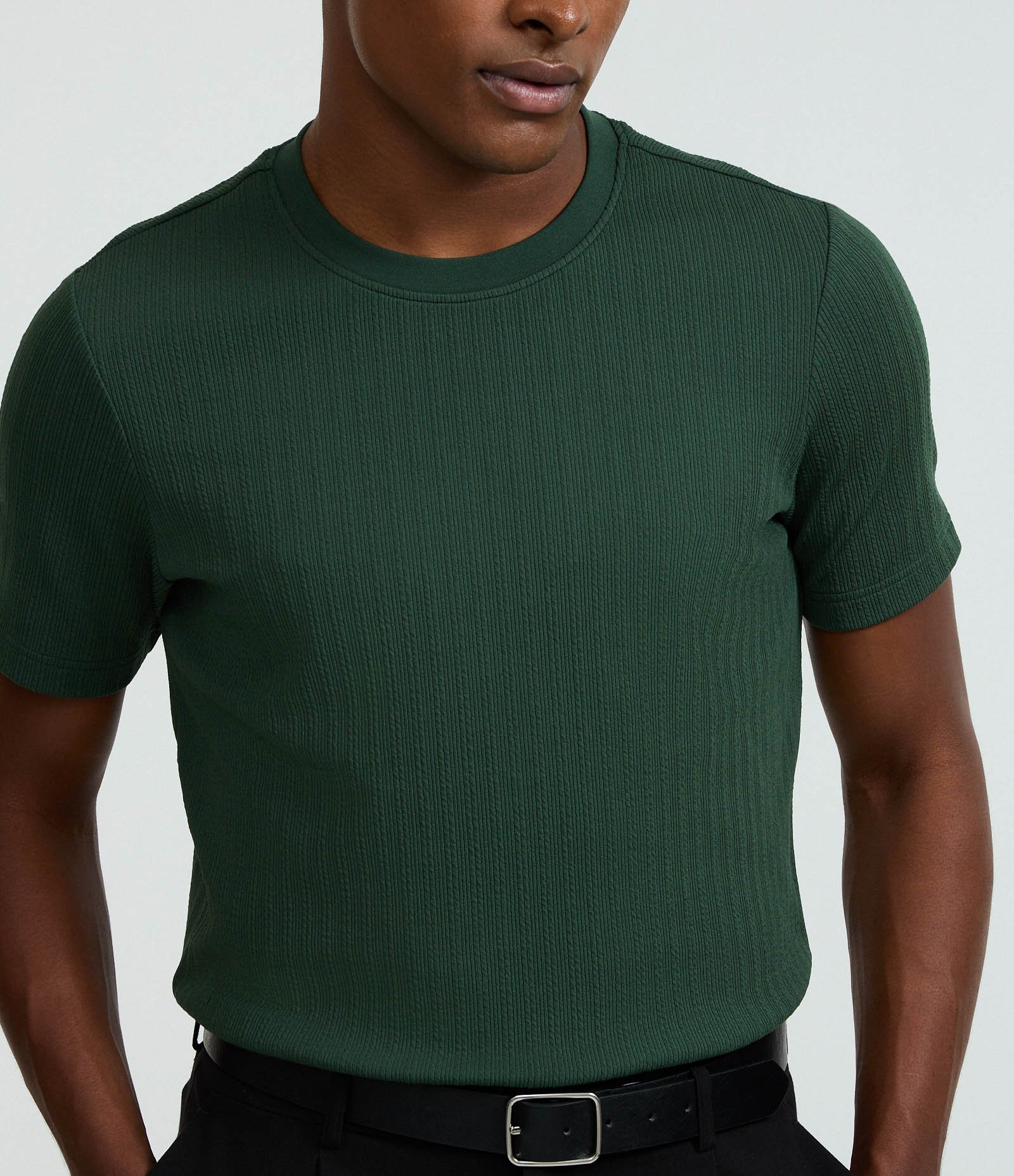 Camiseta Slim com Textura Vertical Verde 3